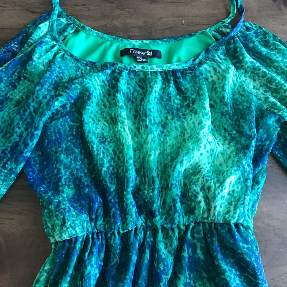 Forever 21 medium blue and green watercolor dress - Picture 2 of 2